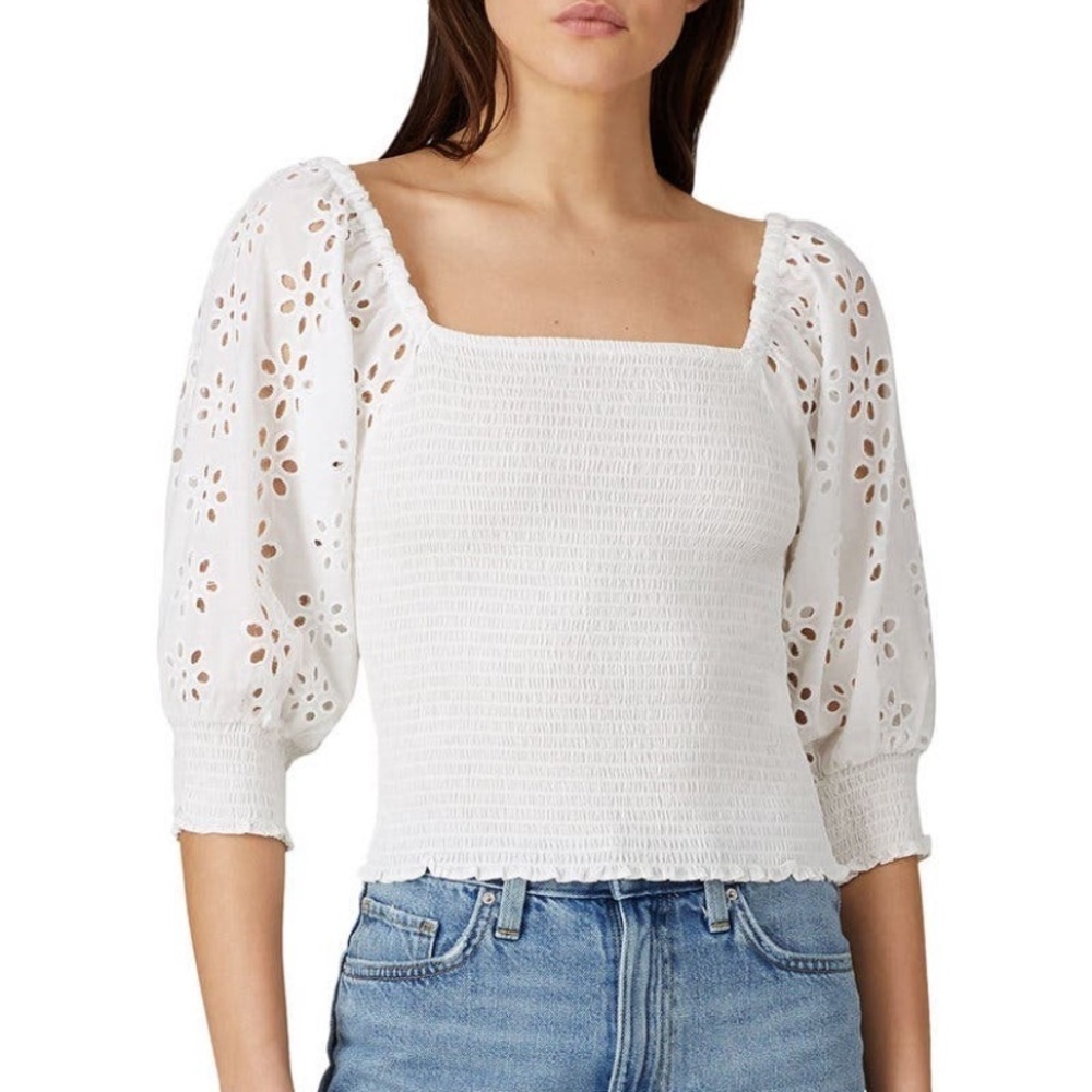 Wish Cotton Frame Smocked Eyelet Top
